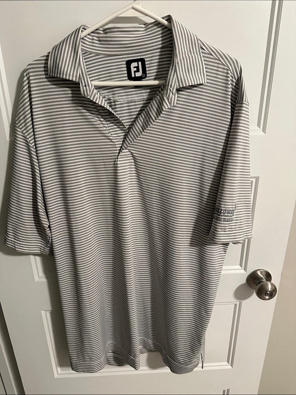 FootJoy Gray and White Thin-Stripe Golf Polo